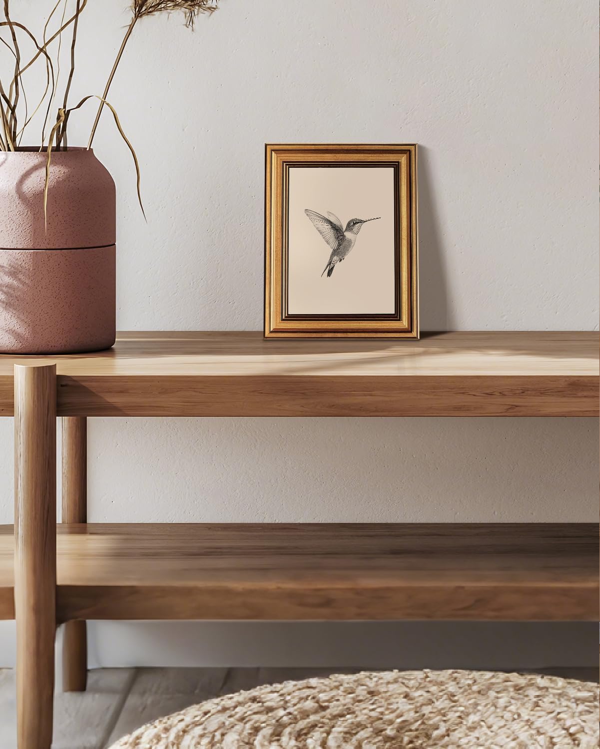 🕊️✨ Vintage Bloom Wall Art – Hummingbird Garden Frame 🌸🌿
